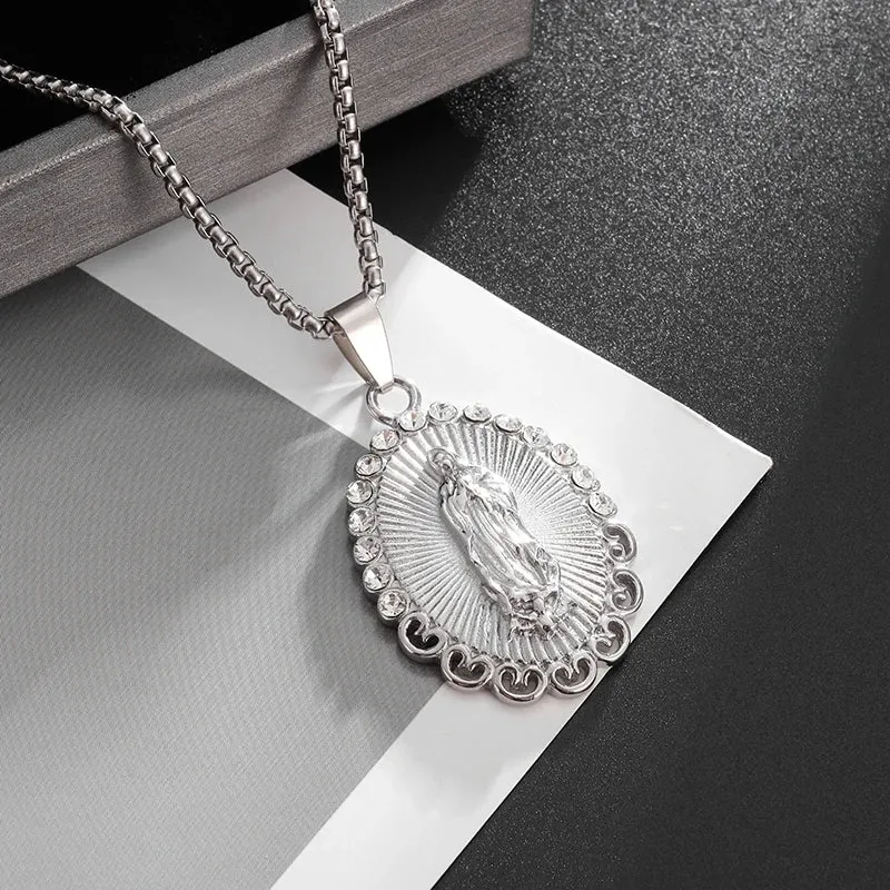 Brand New Gold Color Holy Spirit Pendant Ladies Men Casual Zircon Chain Necklace Religious Jewelry Gift