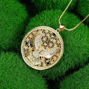 Brand New Gold Color Holy Spirit Pendant Ladies Men Casual Zircon Chain Necklace Religious Jewelry Gift