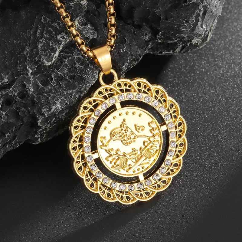 Brand New Gold Color Holy Spirit Pendant Ladies Men Casual Zircon Chain Necklace Religious Jewelry Gift