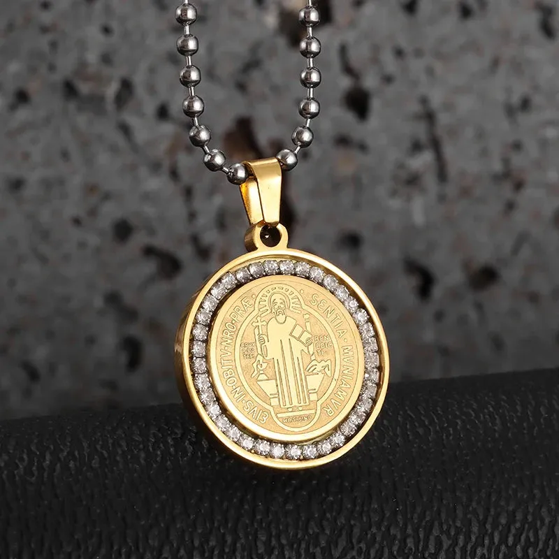 Brand New Gold Color Holy Spirit Pendant Ladies Men Casual Zircon Chain Necklace Religious Jewelry Gift