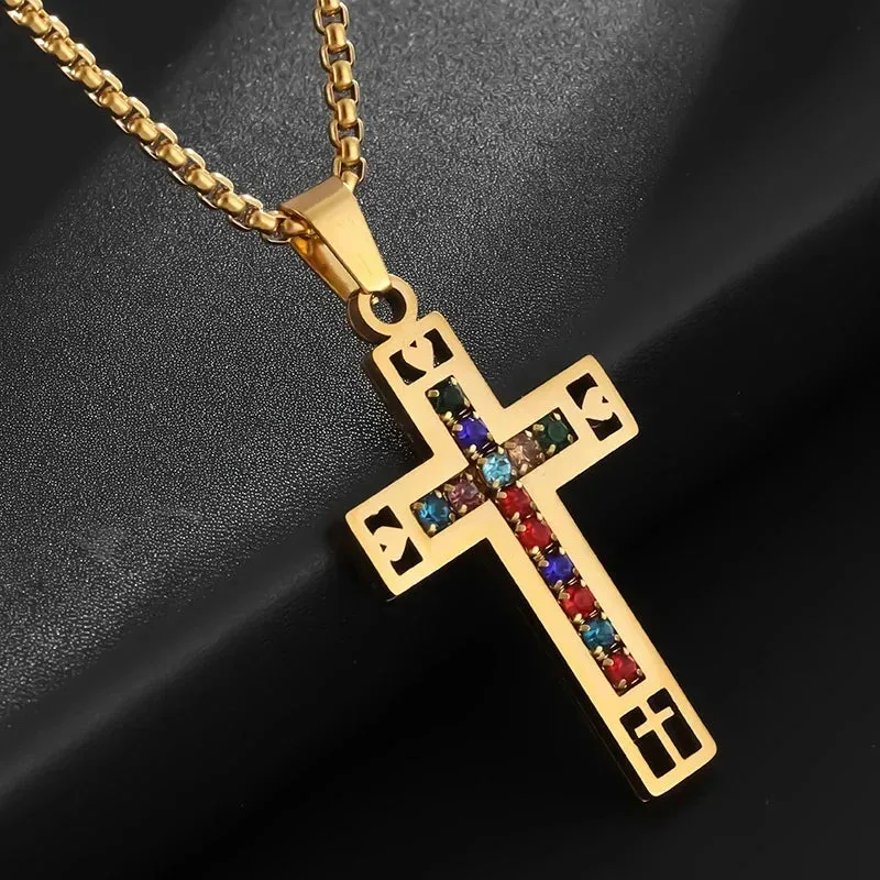 Brand New Gold Color Holy Spirit Pendant Ladies Men Casual Zircon Chain Necklace Religious Jewelry Gift