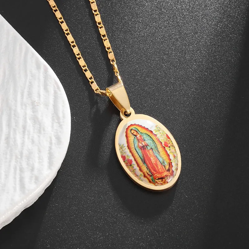 Brand New Gold Color Holy Spirit Pendant Ladies Men Casual Zircon Chain Necklace Religious Jewelry Gift