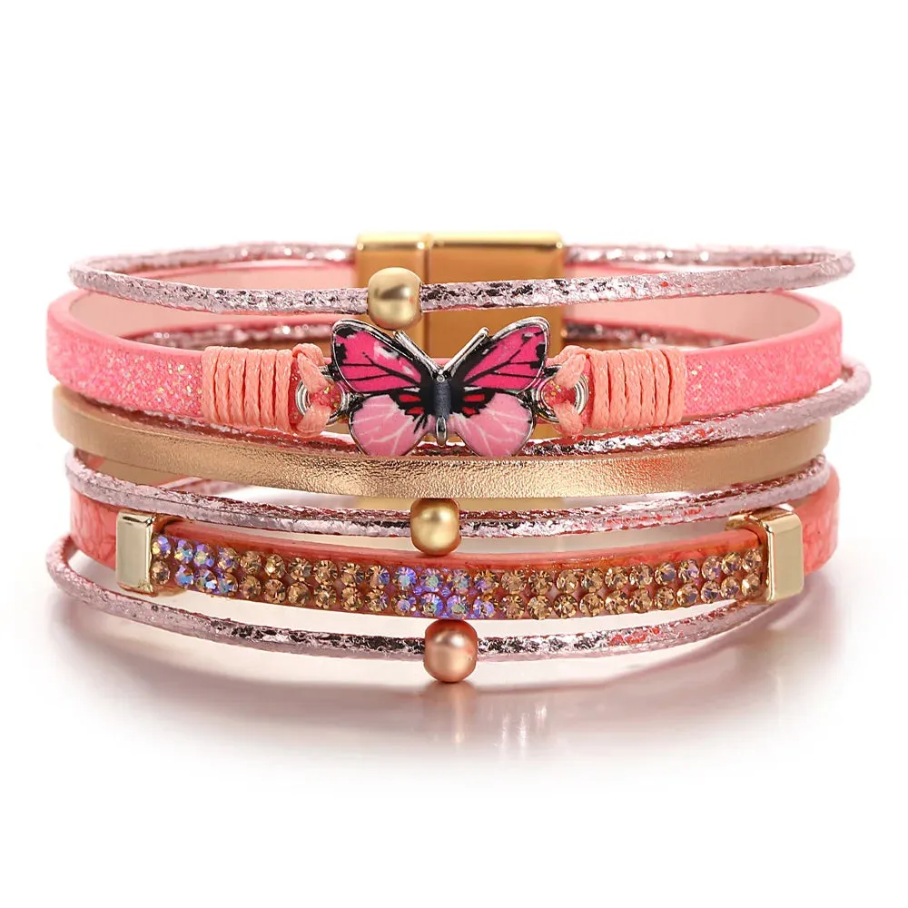 'Butterfly' Charm Cuff Bracelet - watermelon