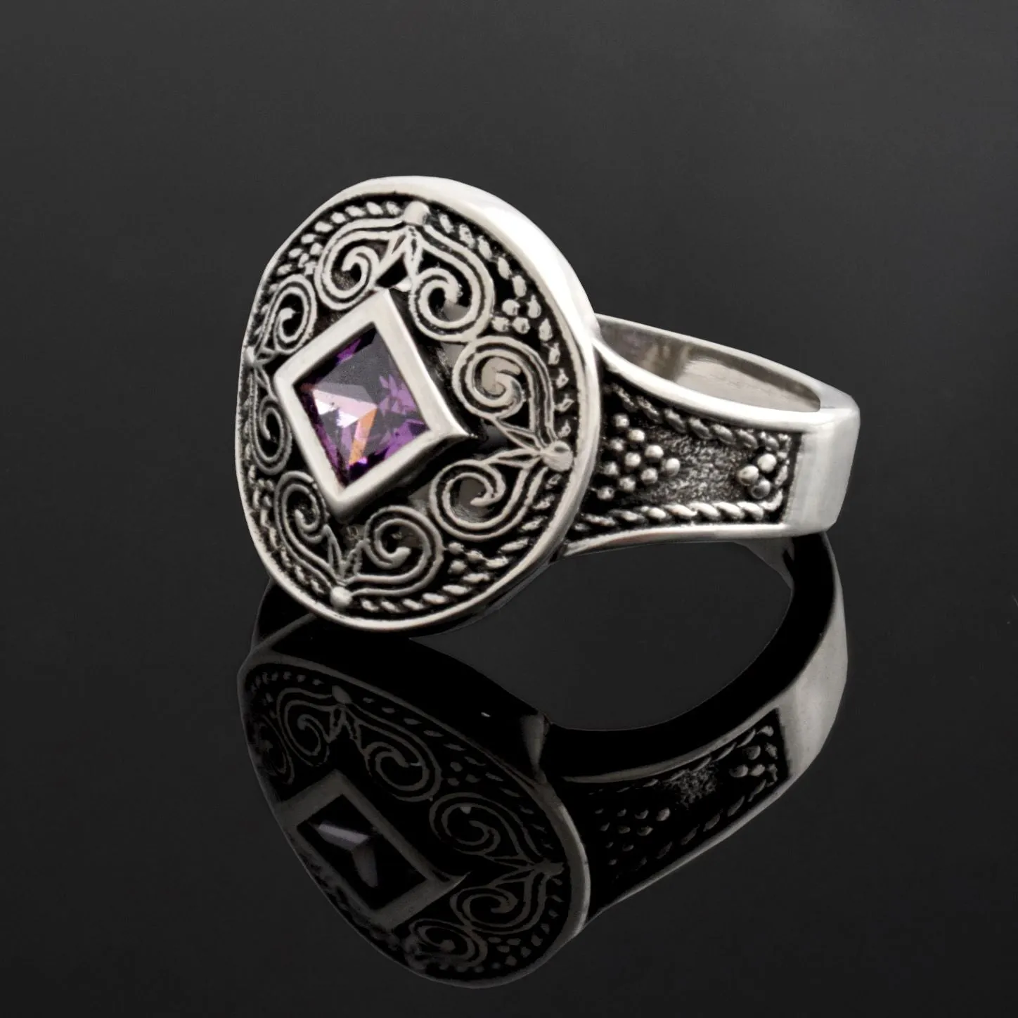 Byzantine Ring in Sterling Silver with zircon (DT-01)