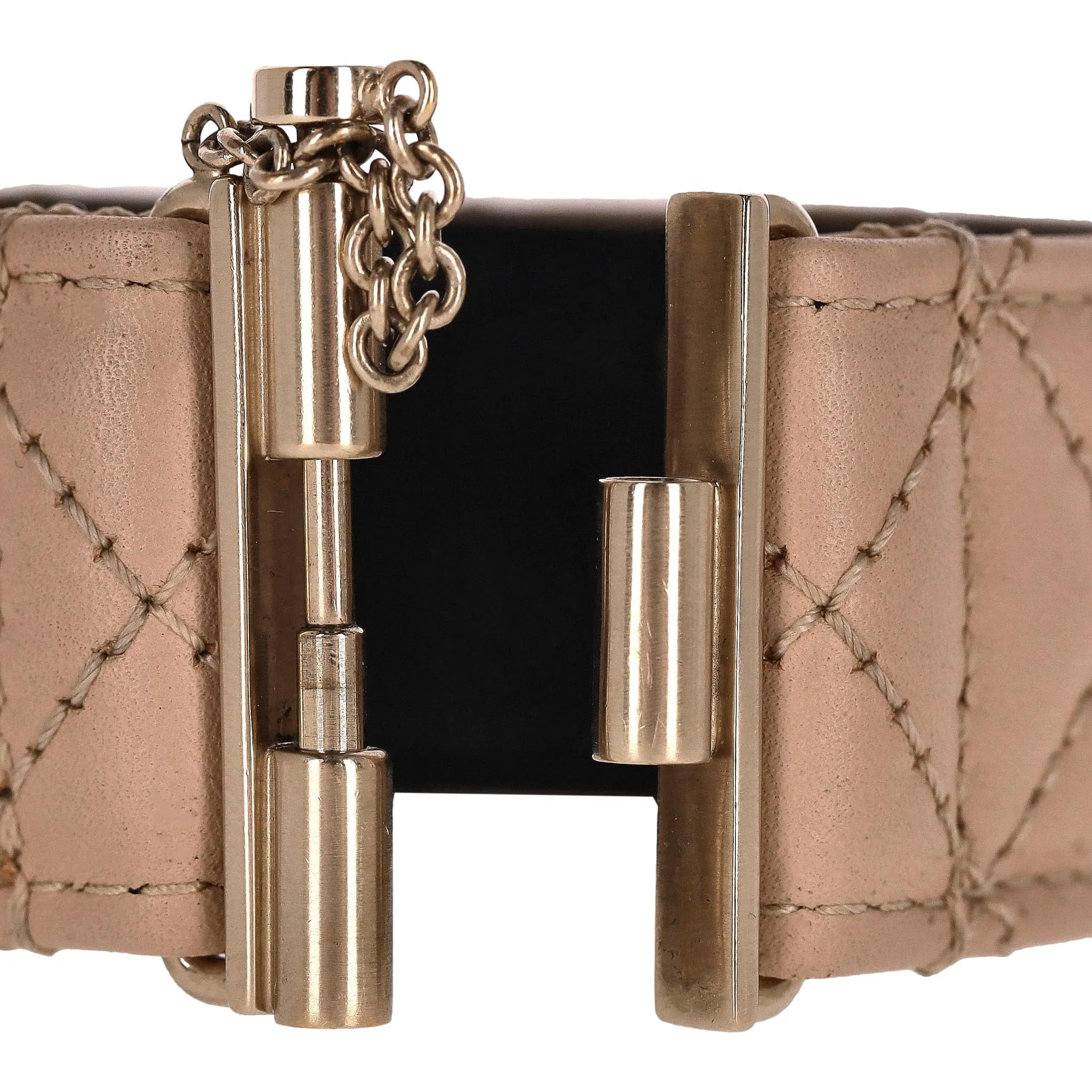 Chanel Quilted Leather Cuff Bracelet With Pearl 'CC' Logo