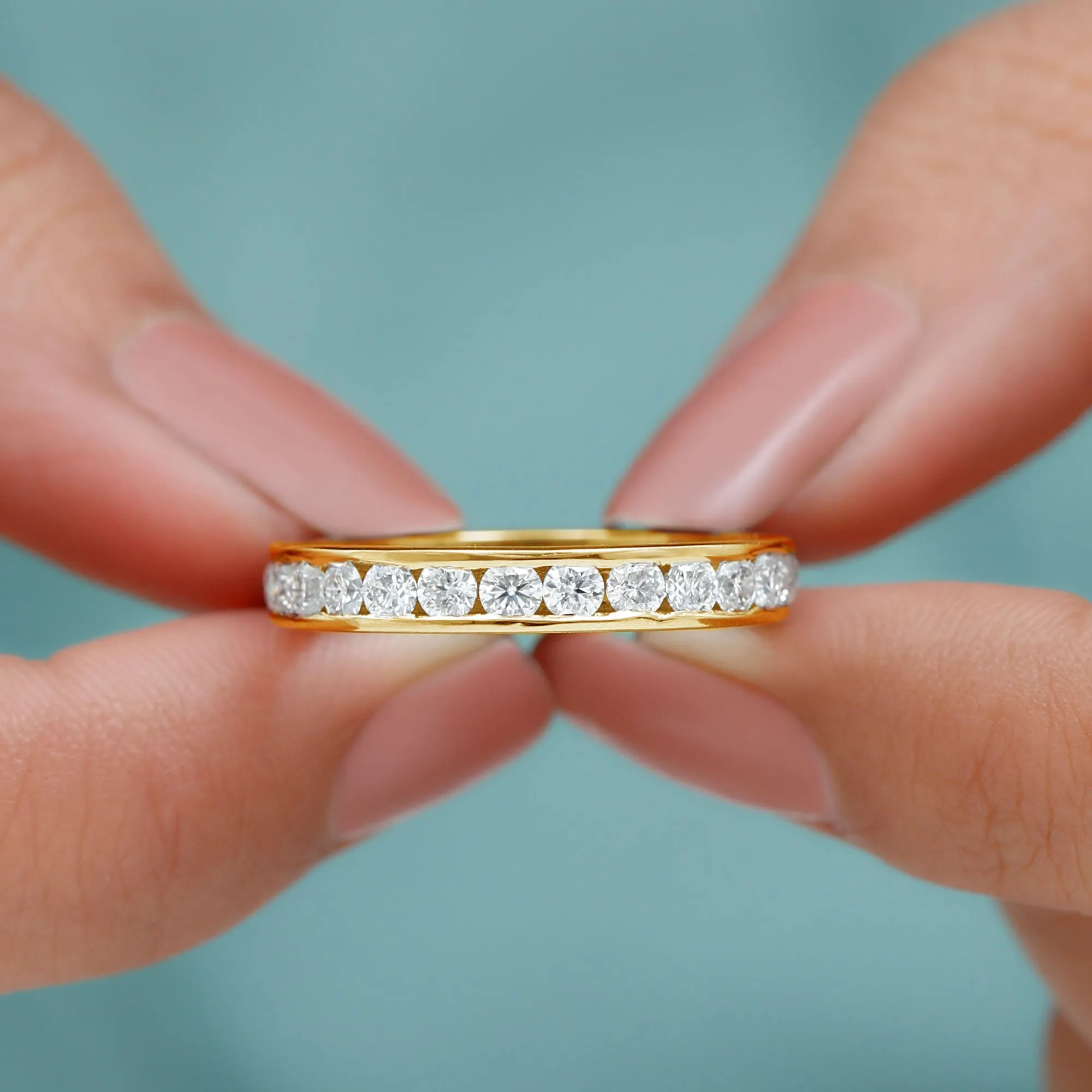 Channel Set Round Cubic Zirconia Full Eternity Band Ring