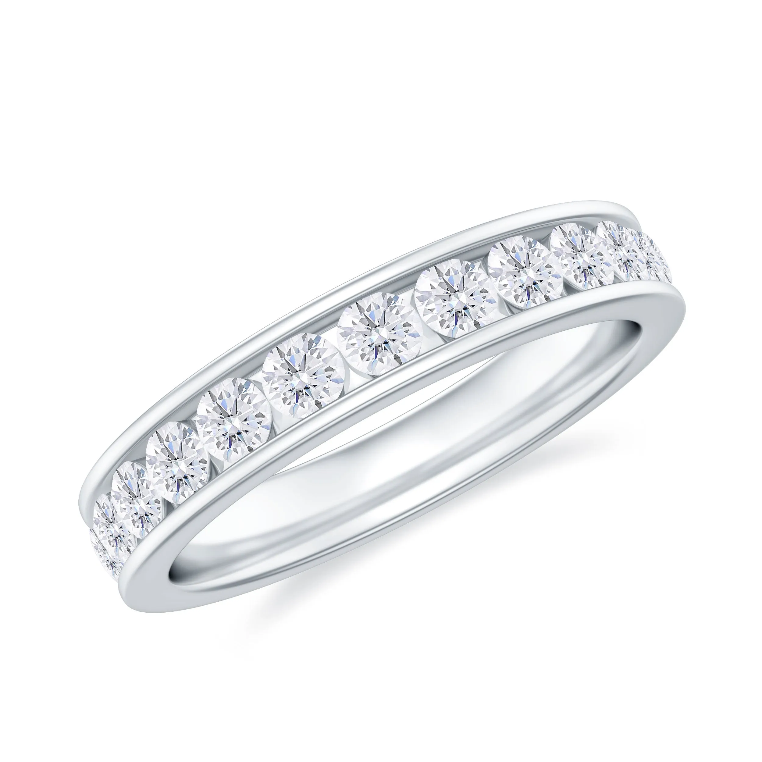 Channel Set Round Cubic Zirconia Full Eternity Band Ring