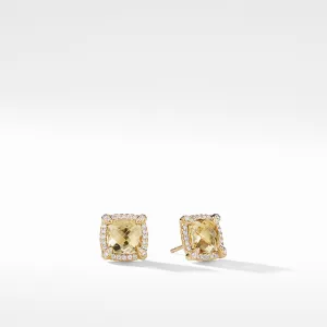 Chatelaine Pave Bezel Stud Earring with Champagne Citrine and Diamonds in 18K Gold