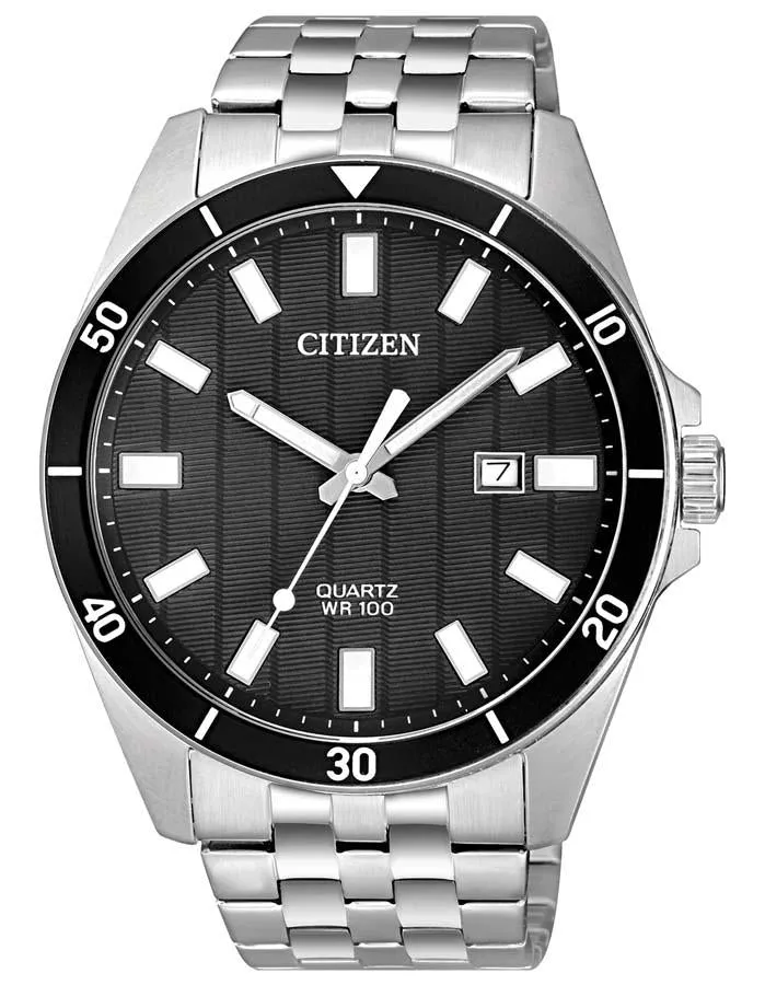 Citizen Quartz Mens Watch - Stainless Steel - Black Dial - Date - Bracelet