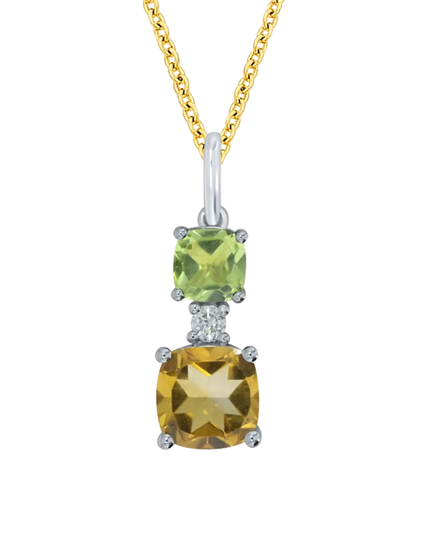 Citrine Pendant - 10ct Yellow Gold Peridot, Citrine and Diamond Pendant - 786683