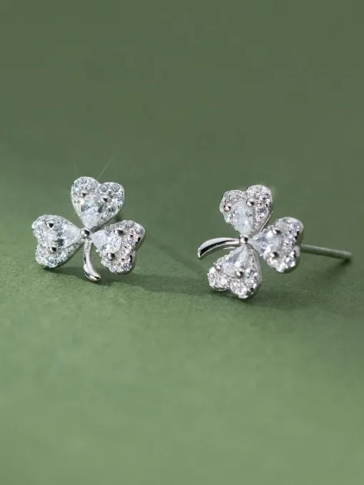 Clover Stud Earrings 925 Sterling Silver Zircon Hypoallergenic Luxury Jewelry