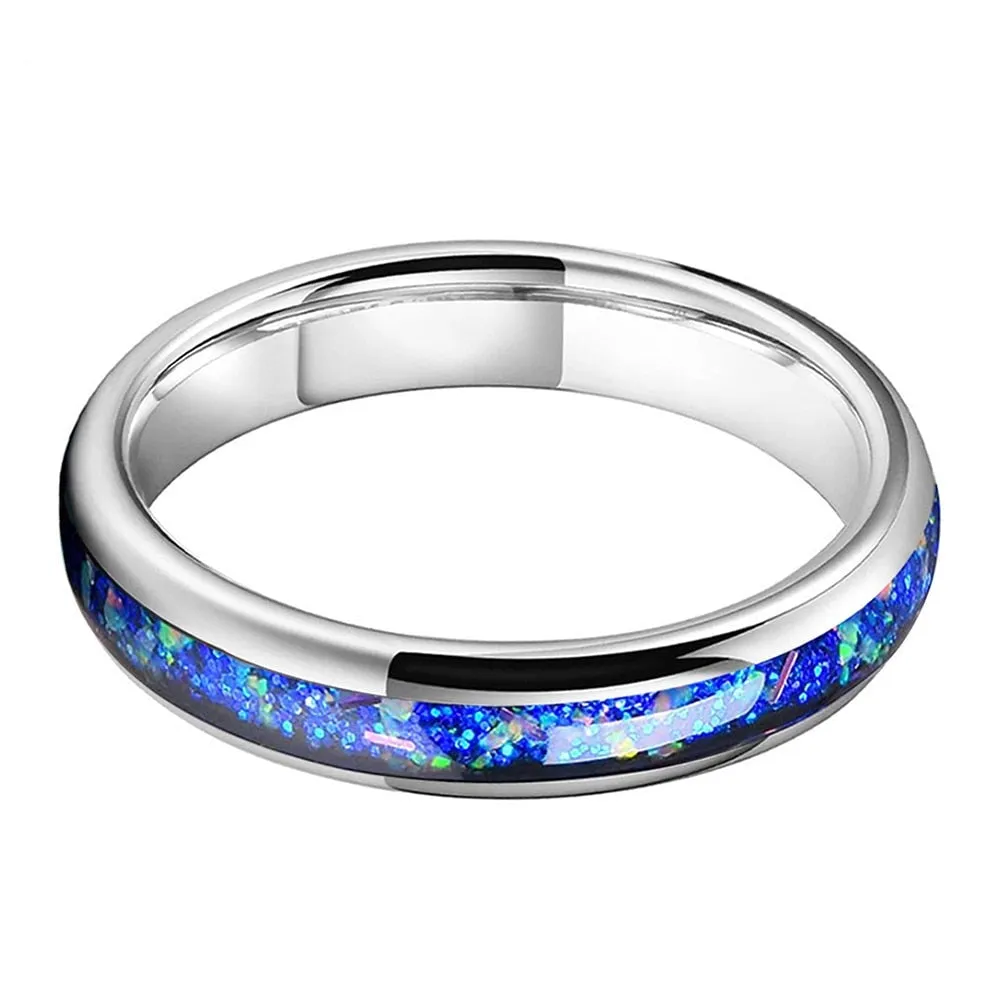 Crushed Blue Opal & Silver Tungsten Dome Ring (4 mm)