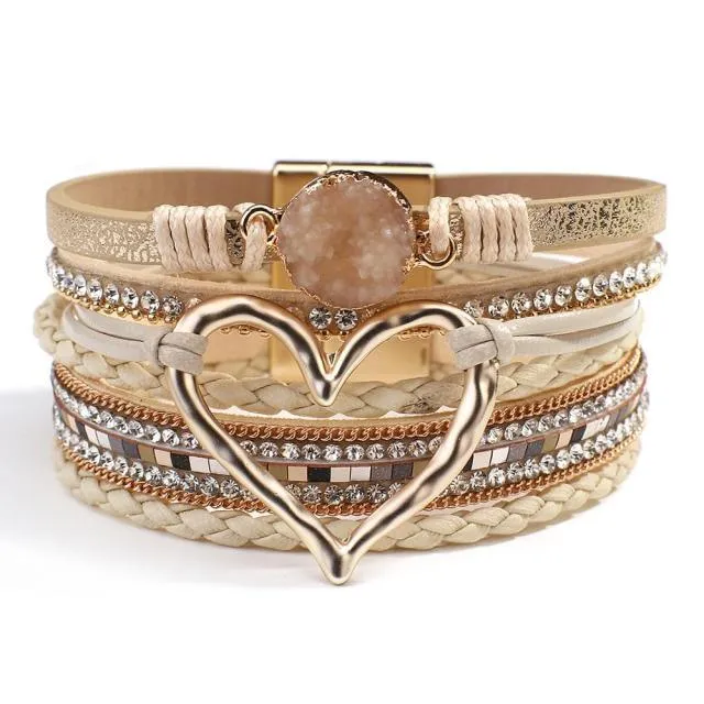 'Dalgu' Heart Charm Cuff Bracelet - beige