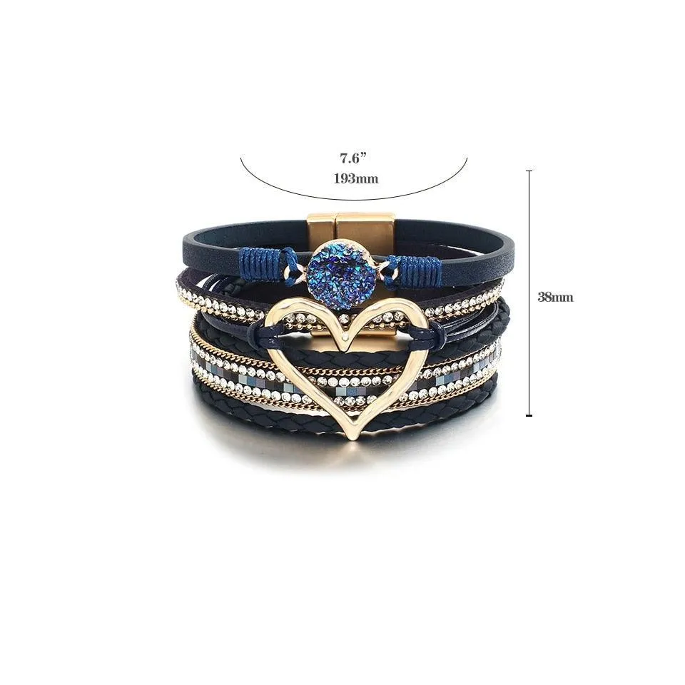 'Dalgu' Heart Charm Cuff Bracelet - dark green