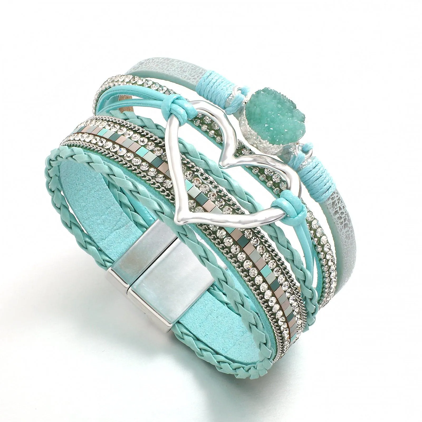 'Dalgu' Heart Charm Cuff Bracelet - mint