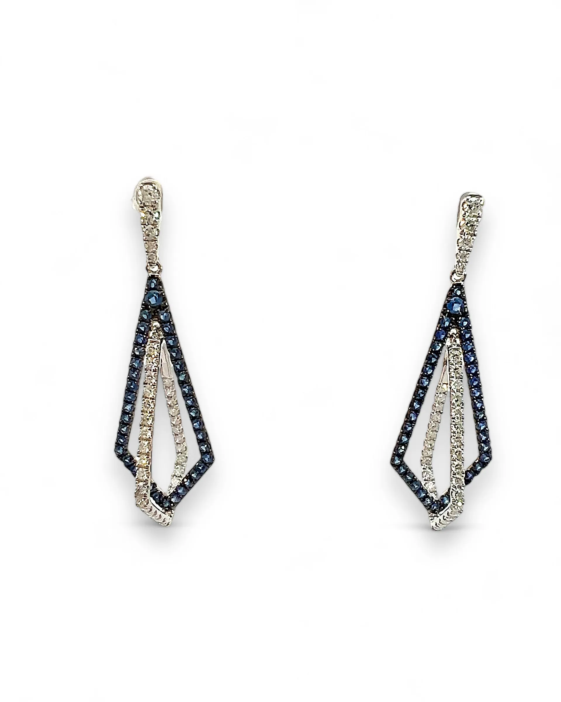 DIAMOND AND BLUE SAPPHIRE DIAMOND SHAPE IN DIAMOND SHAPE EARRINGS