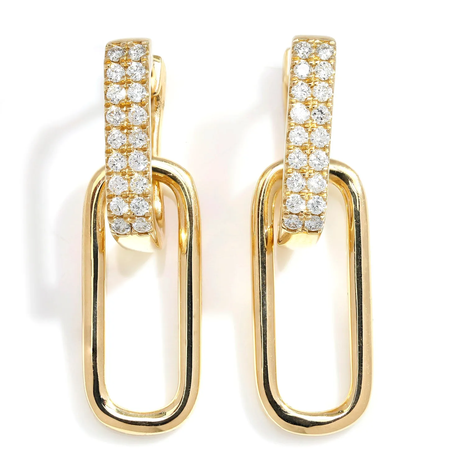 Diamond Paperclip Drop Dangle Latchback Earrings Yellow Gold