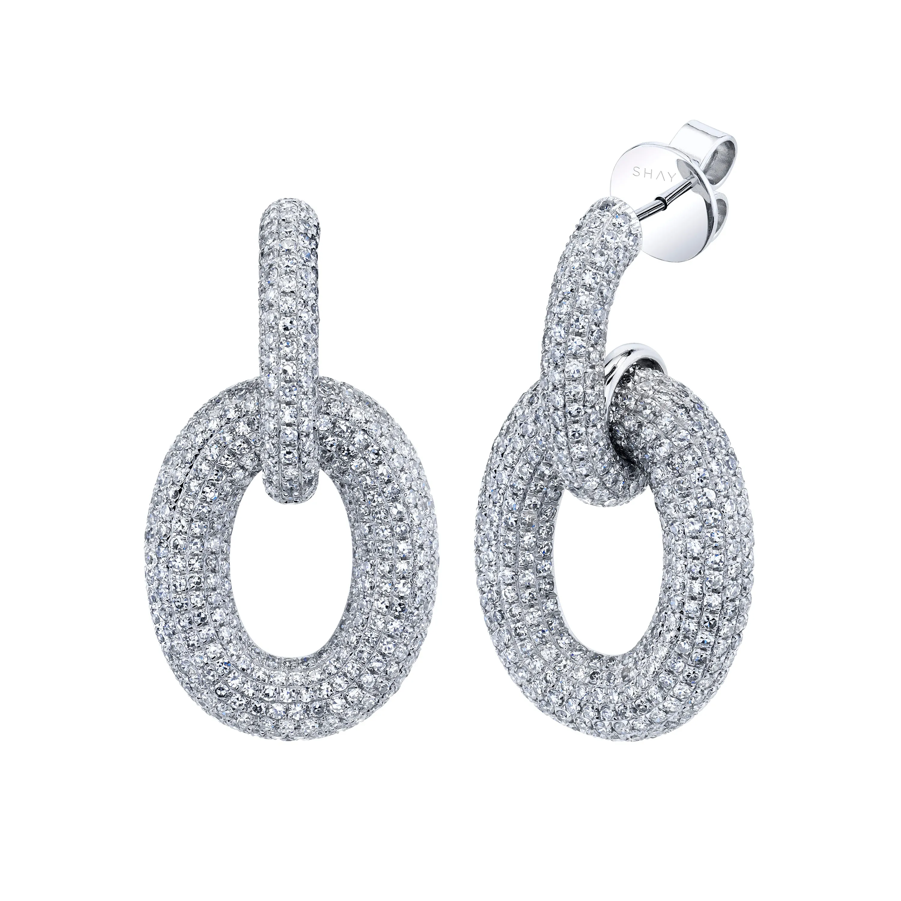 DIAMOND PAVE LINK DOOR KNOCKER EARRINGS