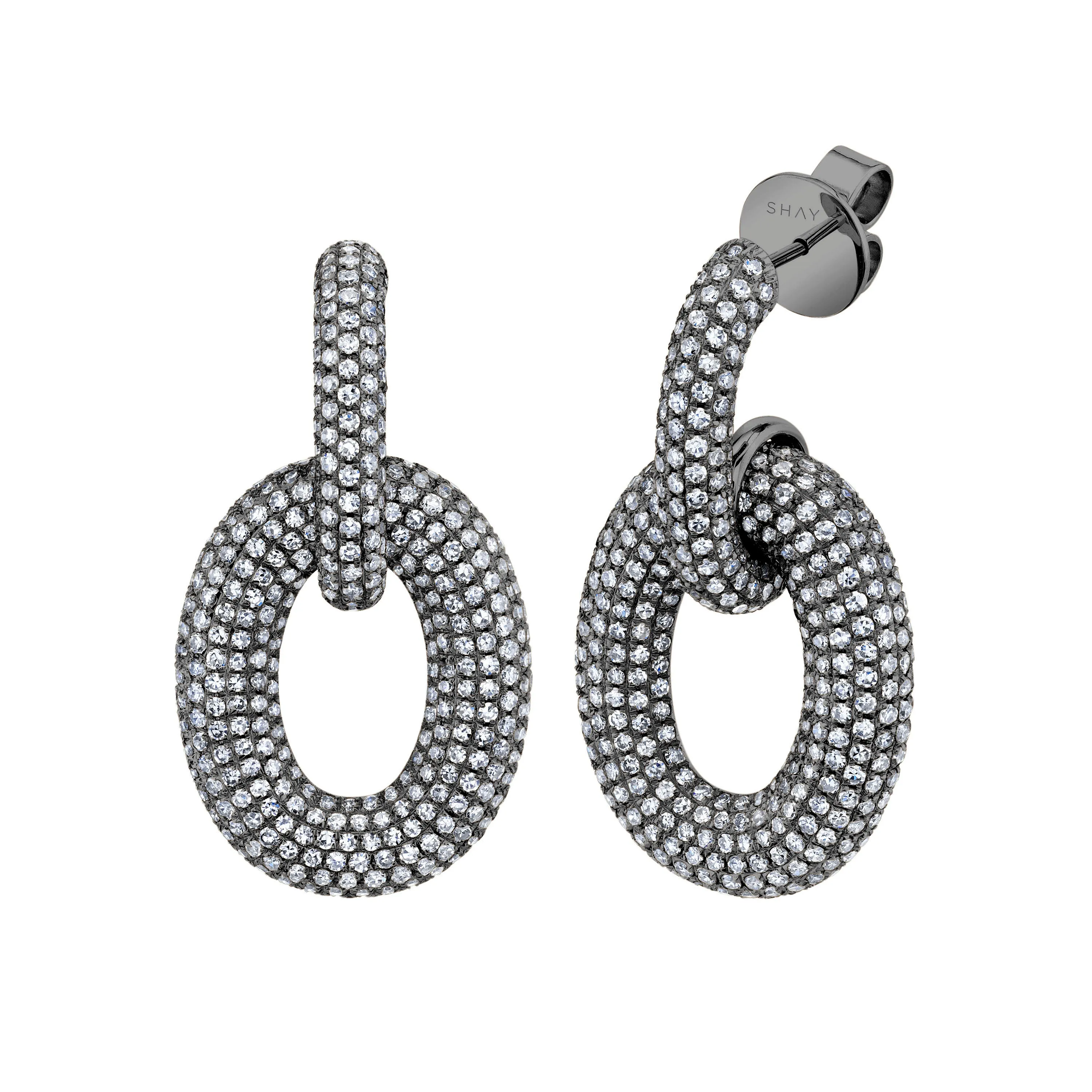 DIAMOND PAVE LINK DOOR KNOCKER EARRINGS