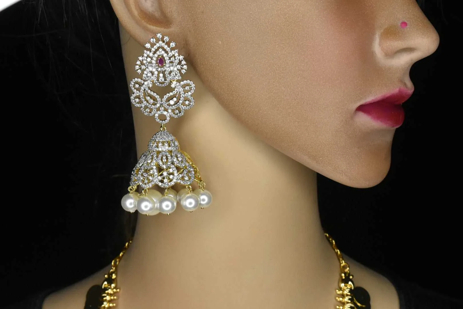 Diamond Ruby jhumkas