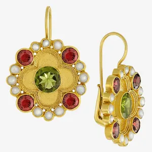 Duchess Of Alba Peridot, Garnet and Pearl Earrings