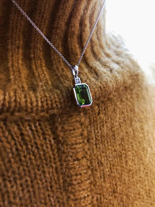 Emerald-Cut Peridot and Diamond Pendant