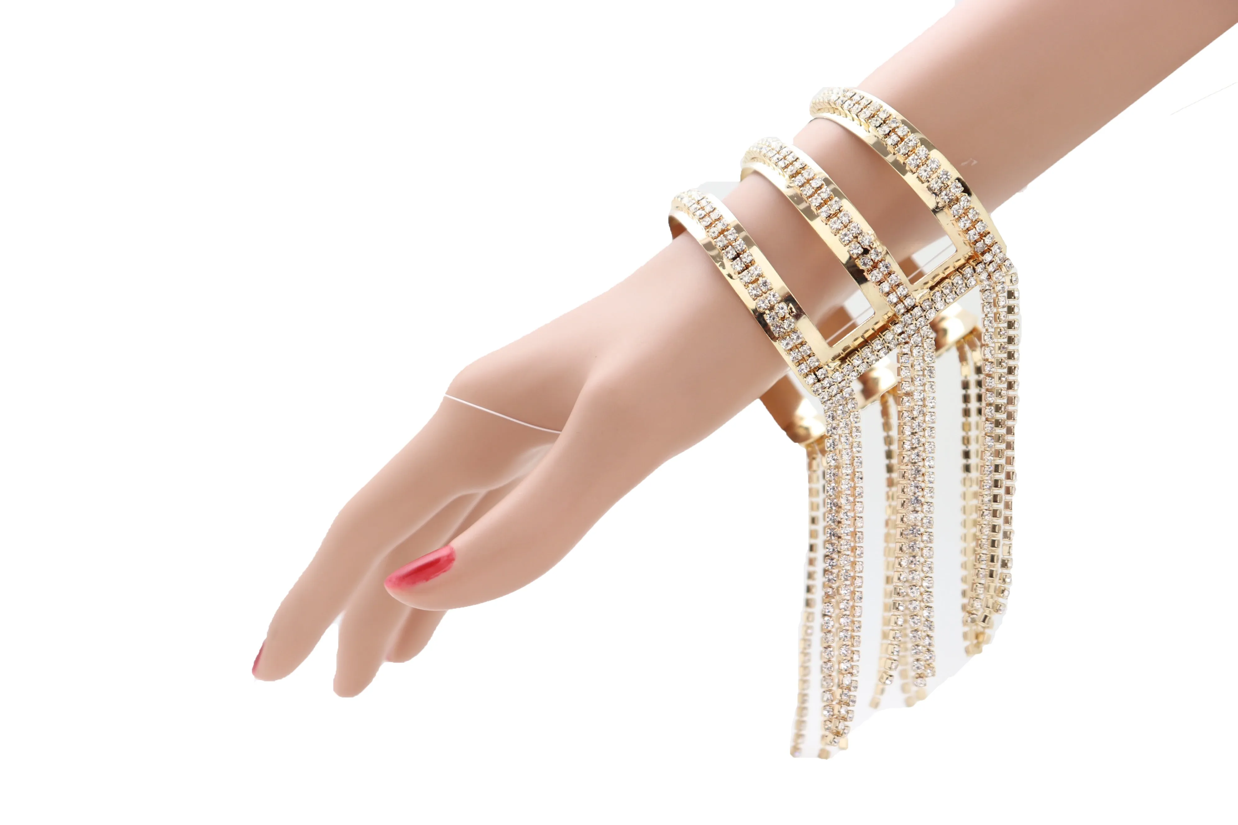 Fancy Fashion Gold Metal Cuff Bracelet Bling Long Tassel Fringes Jewelry