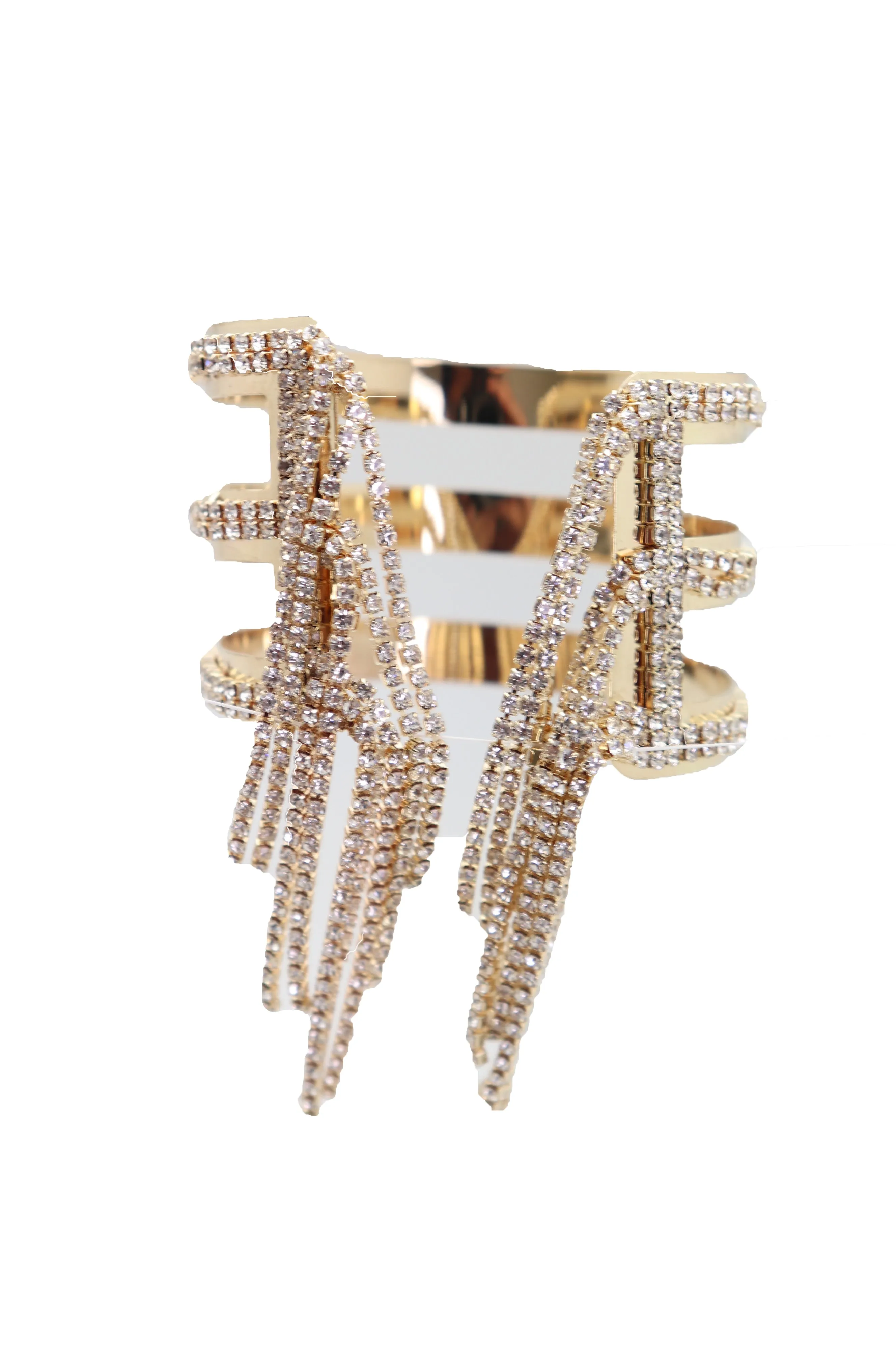 Fancy Fashion Gold Metal Cuff Bracelet Bling Long Tassel Fringes Jewelry