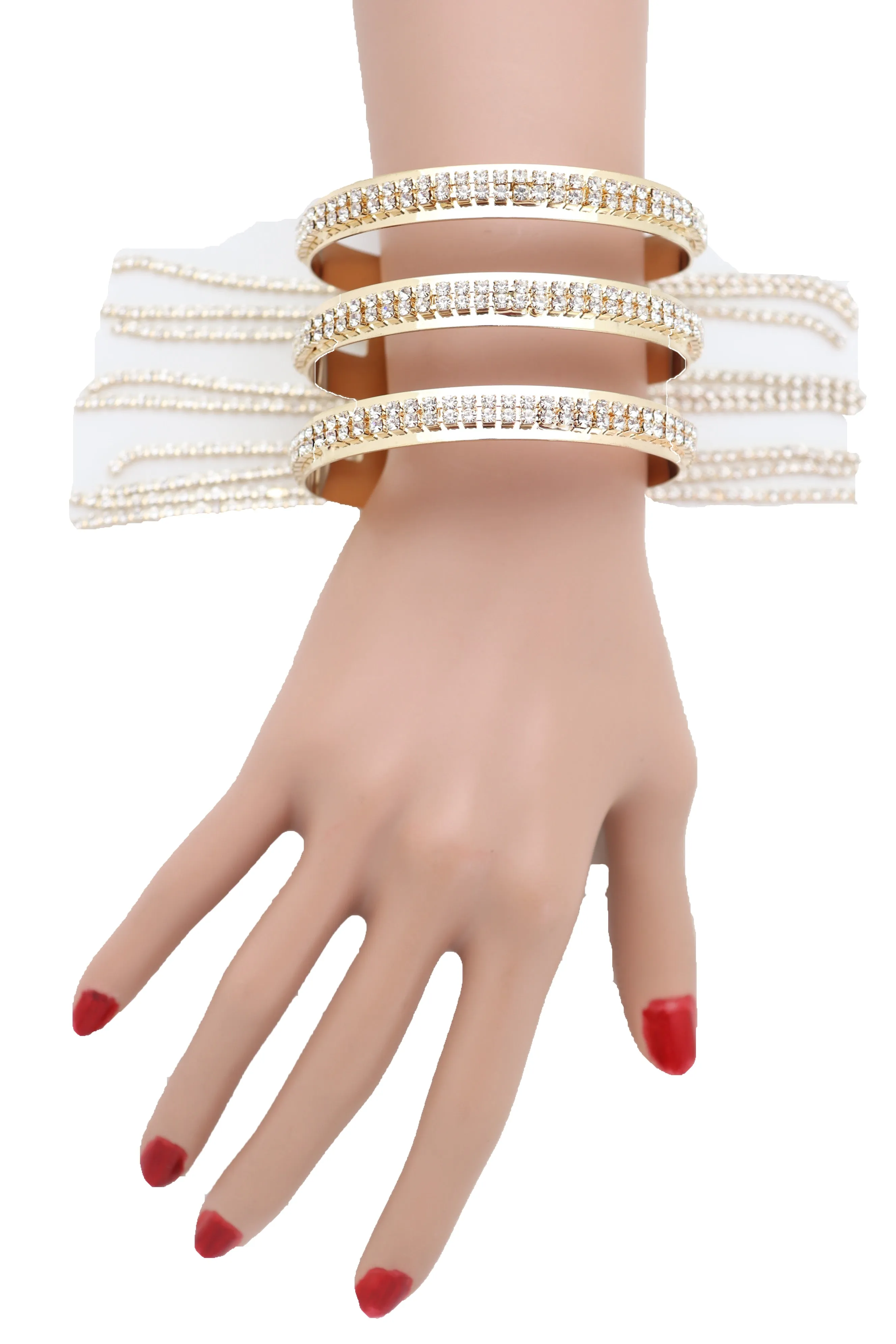 Fancy Fashion Gold Metal Cuff Bracelet Bling Long Tassel Fringes Jewelry