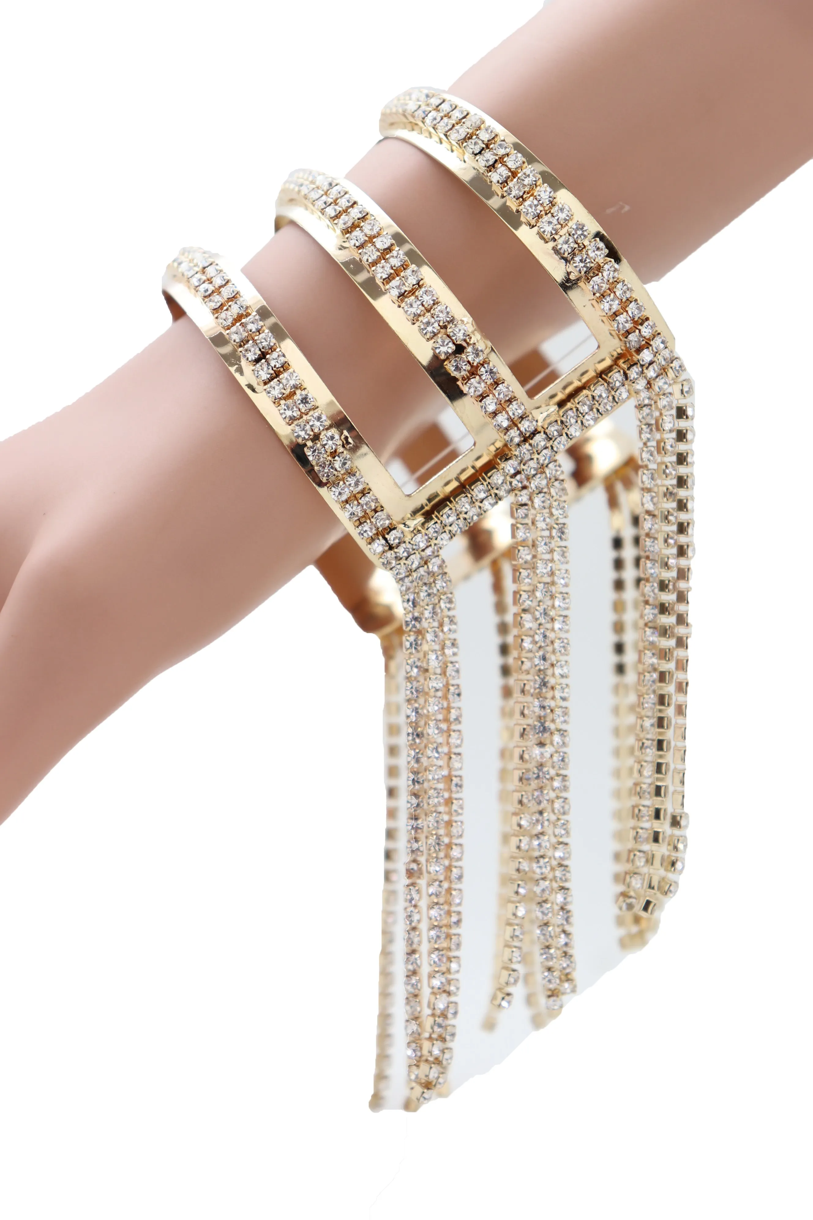 Fancy Fashion Gold Metal Cuff Bracelet Bling Long Tassel Fringes Jewelry