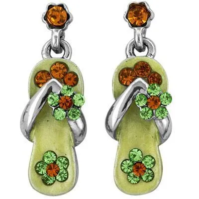 Flip Flop Earrings Peridot Green/Silver