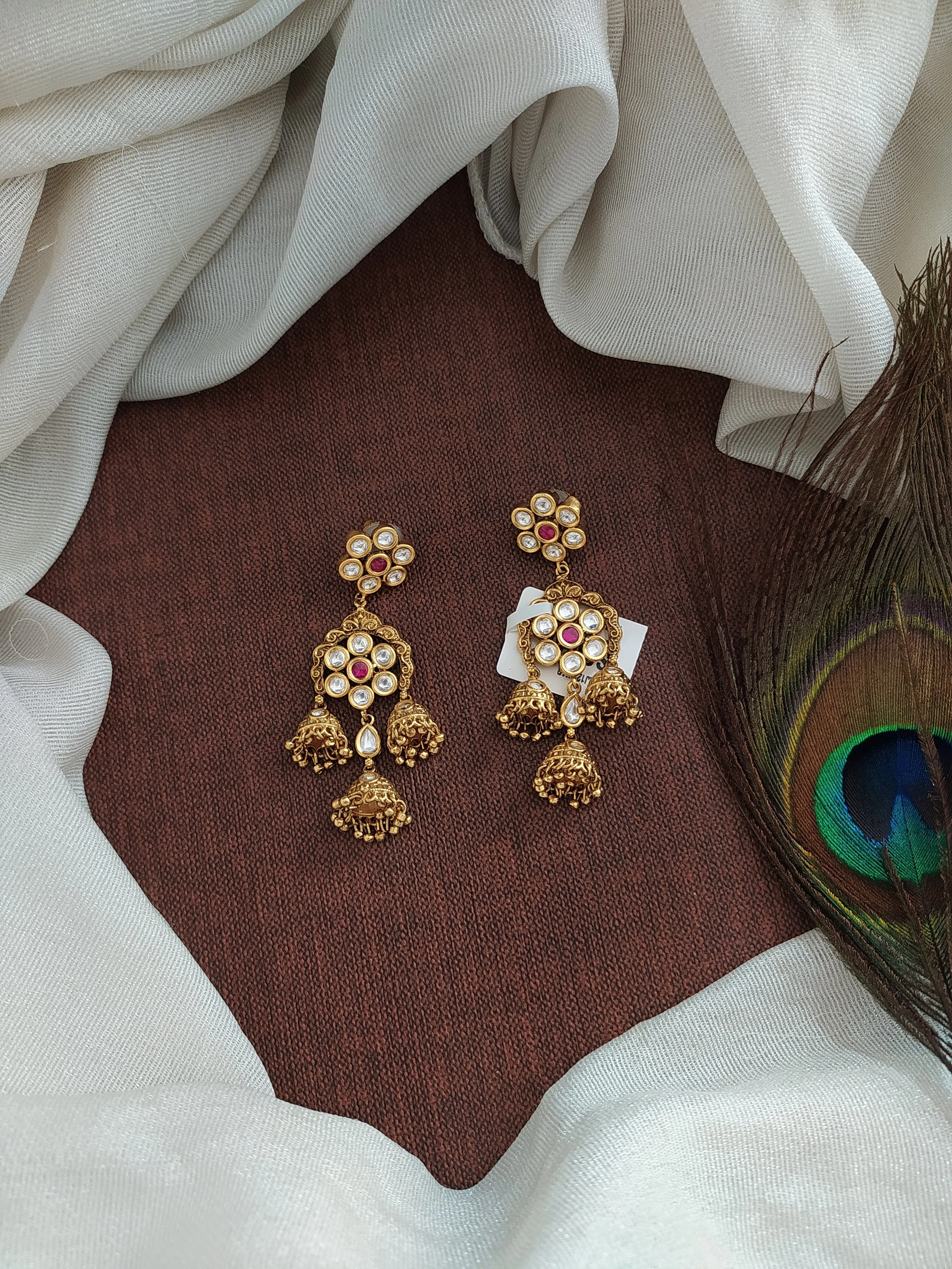 Floral Elegance Antique Kundan Floral Jhumki Earrings