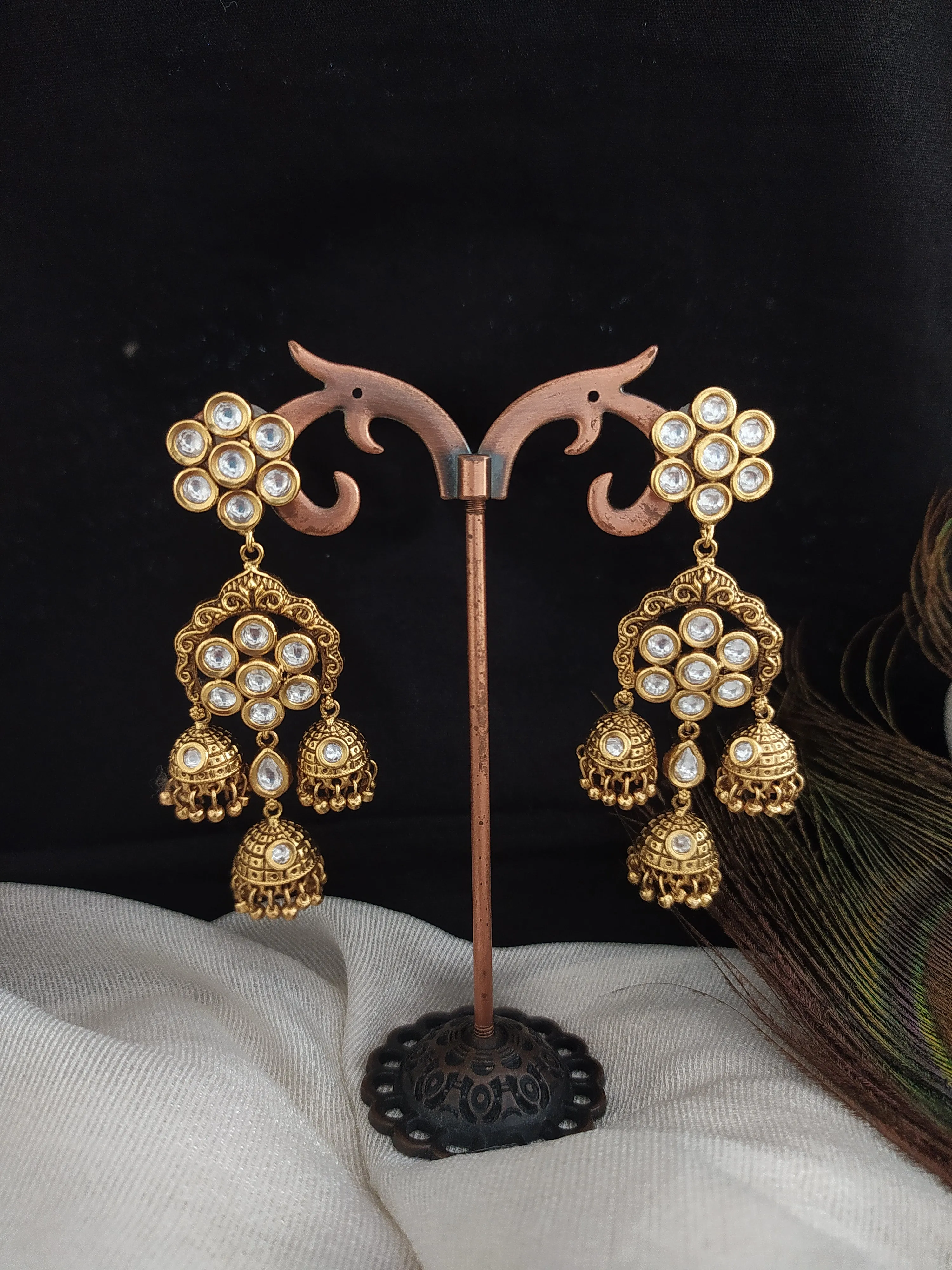 Floral Elegance Antique Kundan Floral Jhumki Earrings