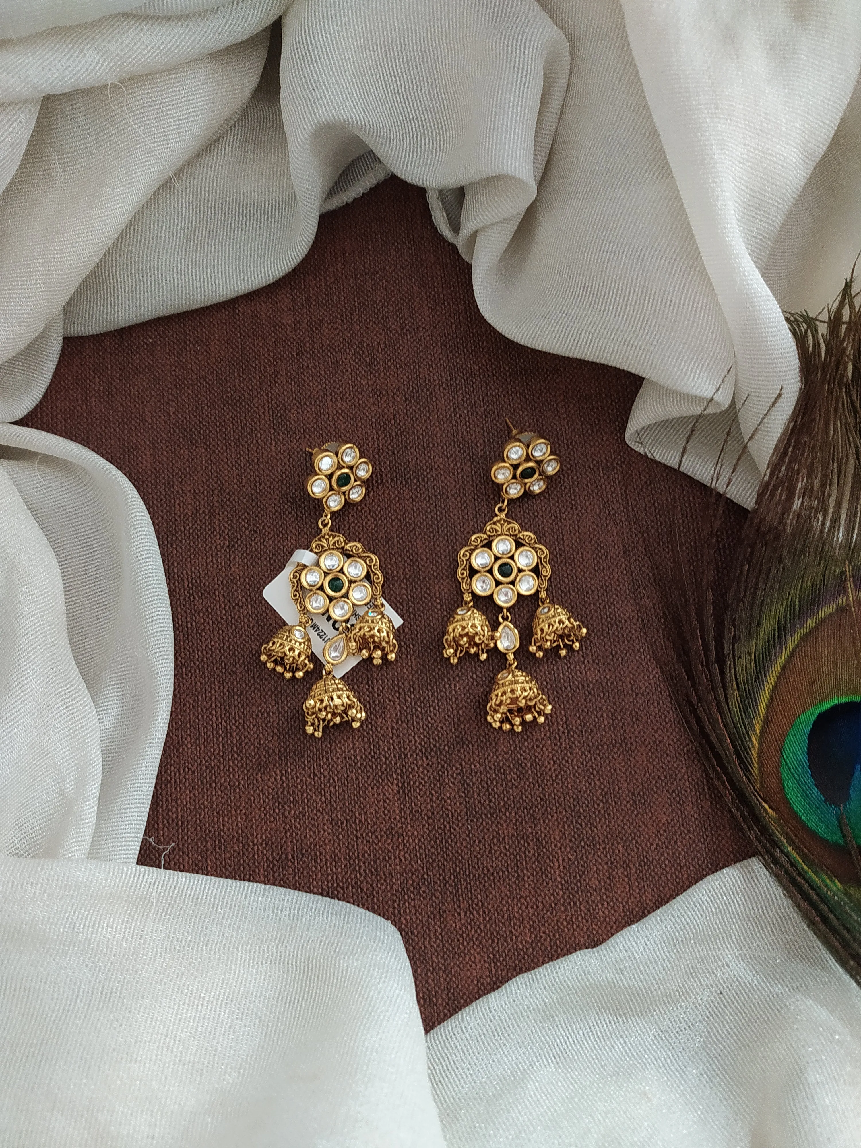 Floral Elegance Antique Kundan Floral Jhumki Earrings