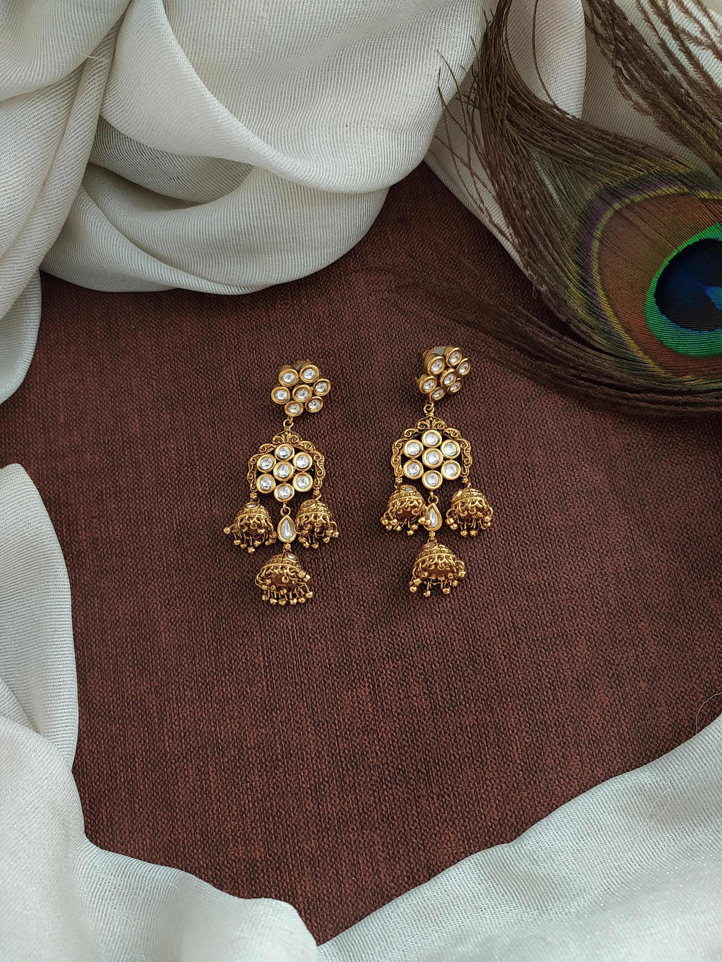 Floral Elegance Antique Kundan Floral Jhumki Earrings