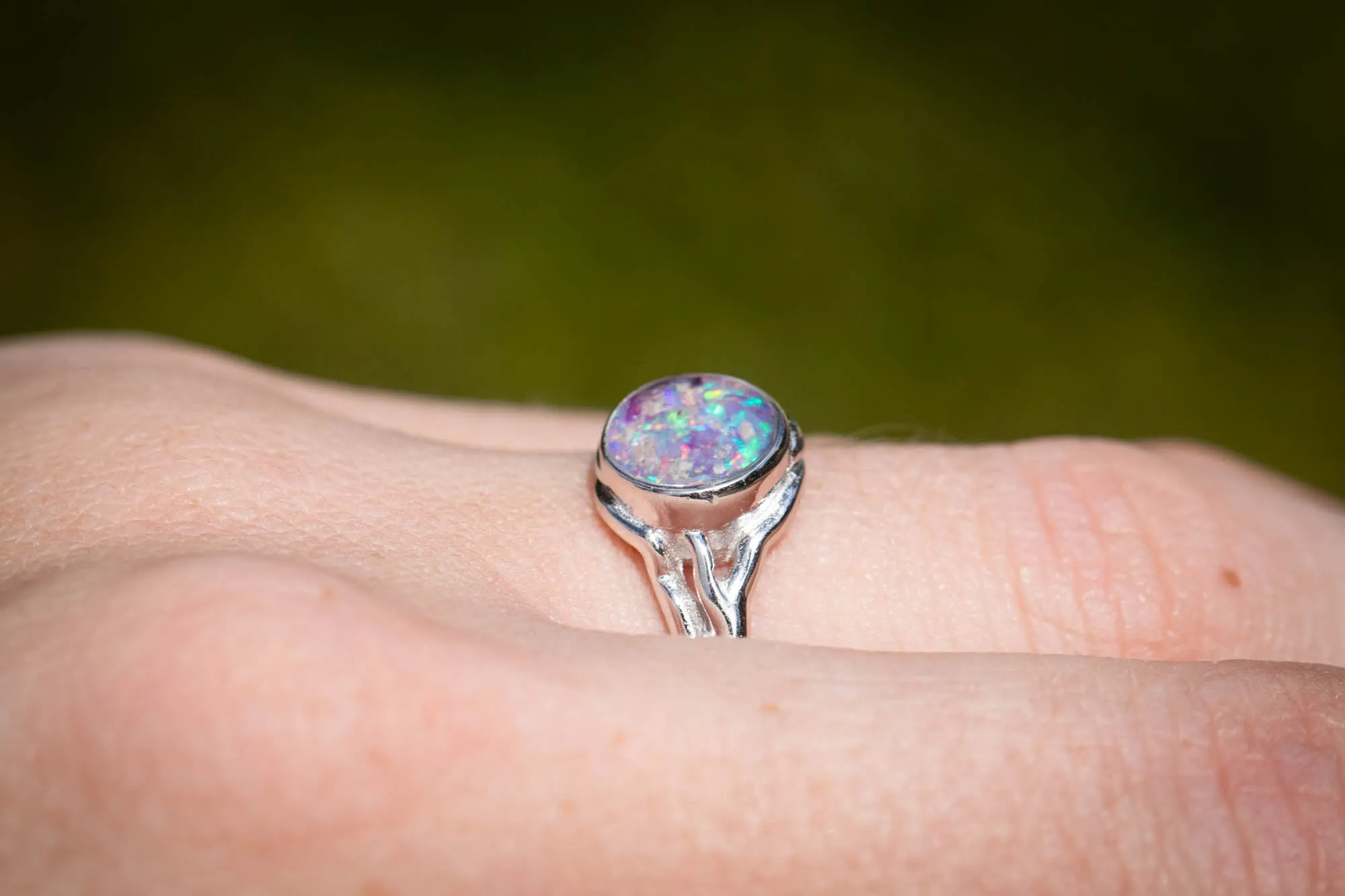 Forked Branch Ring with Cremation Ashes