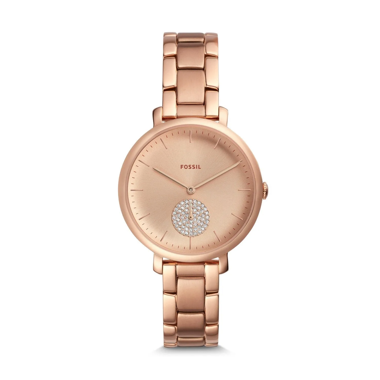 Fossil Ladies' Jacqueline Three-Hand Rose Gold Tone Stainless Steel Watch ES4438