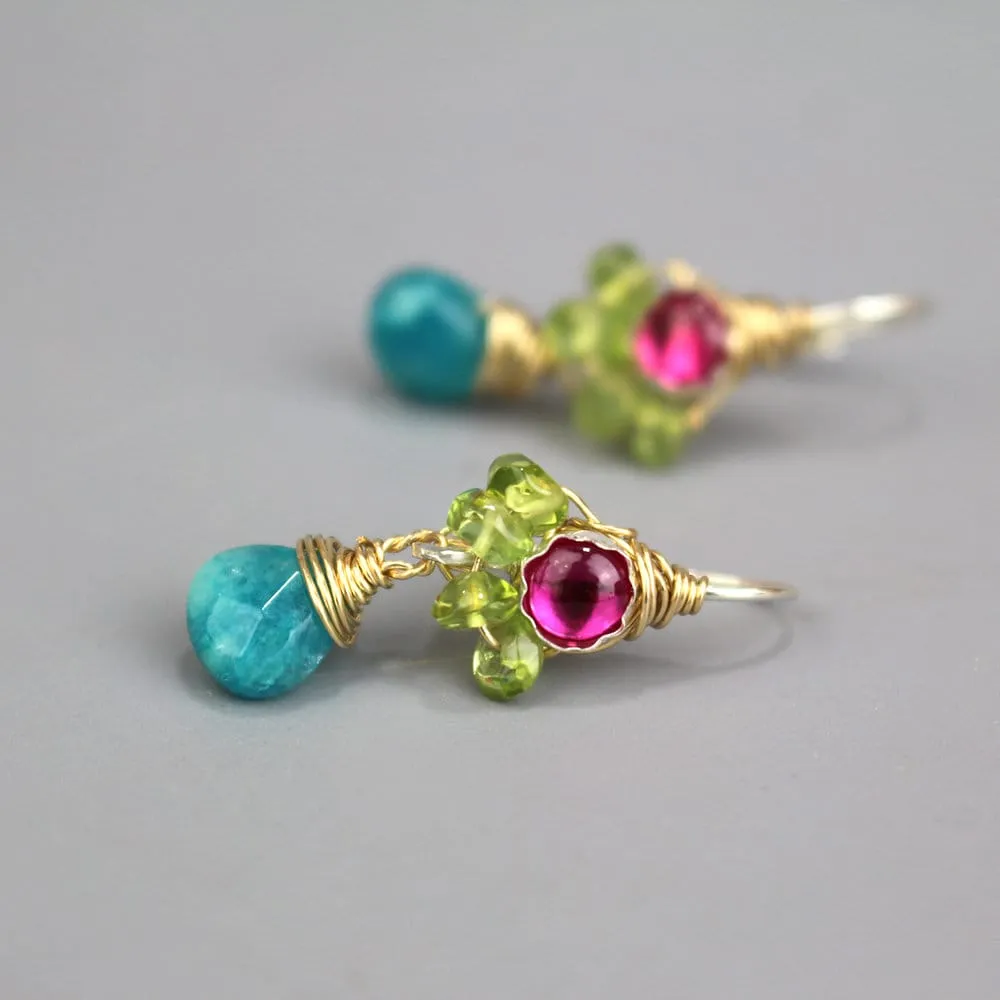 Fuchsia Zircon Peridot Spring Earrings