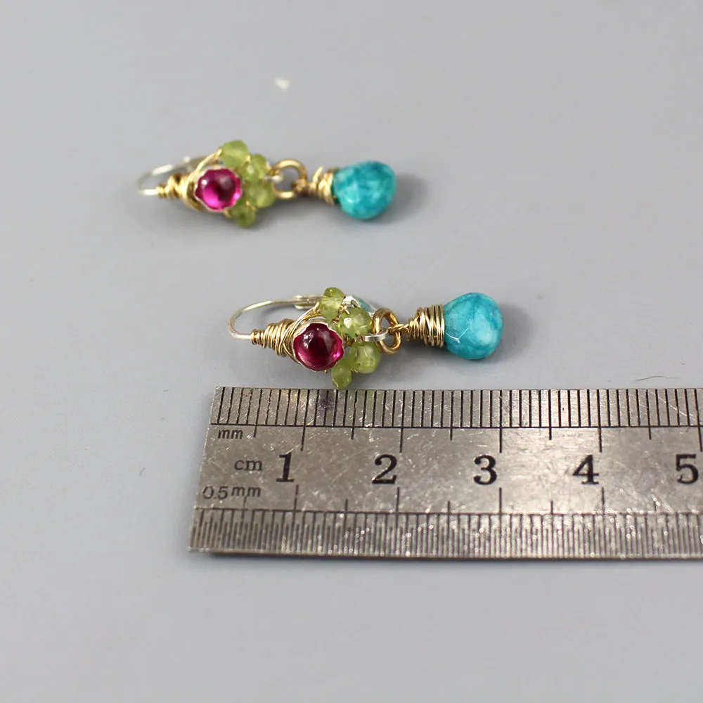 Fuchsia Zircon Peridot Spring Earrings