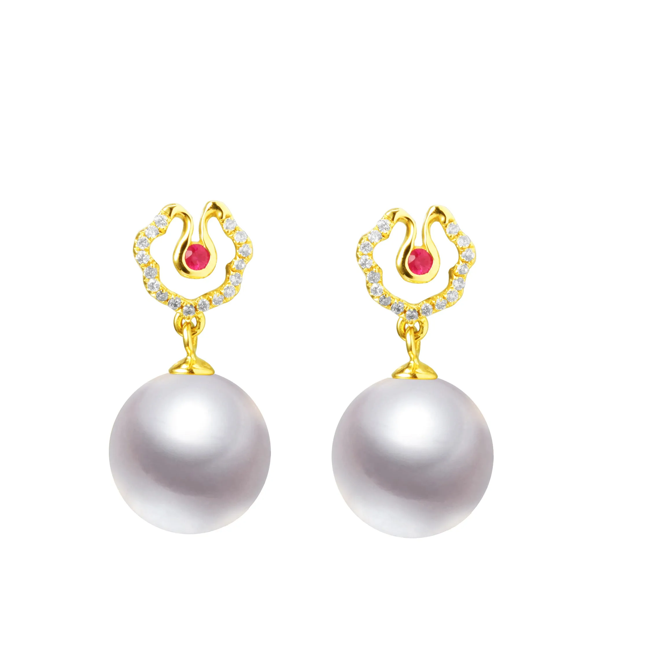 G18k Diamonds Hibiscus Pearl Earrings