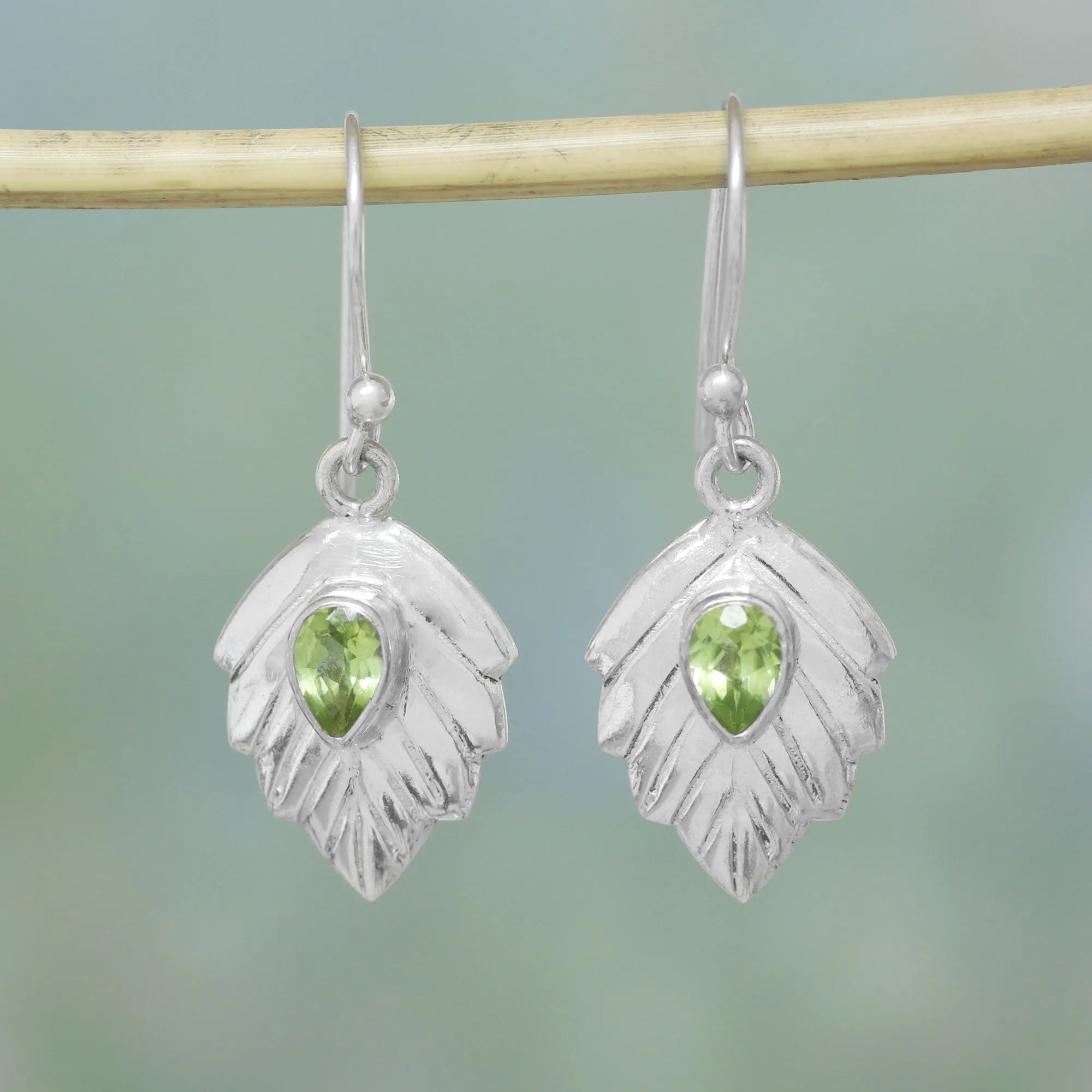 Gleaming Leaves Peridot Dangle Earrings