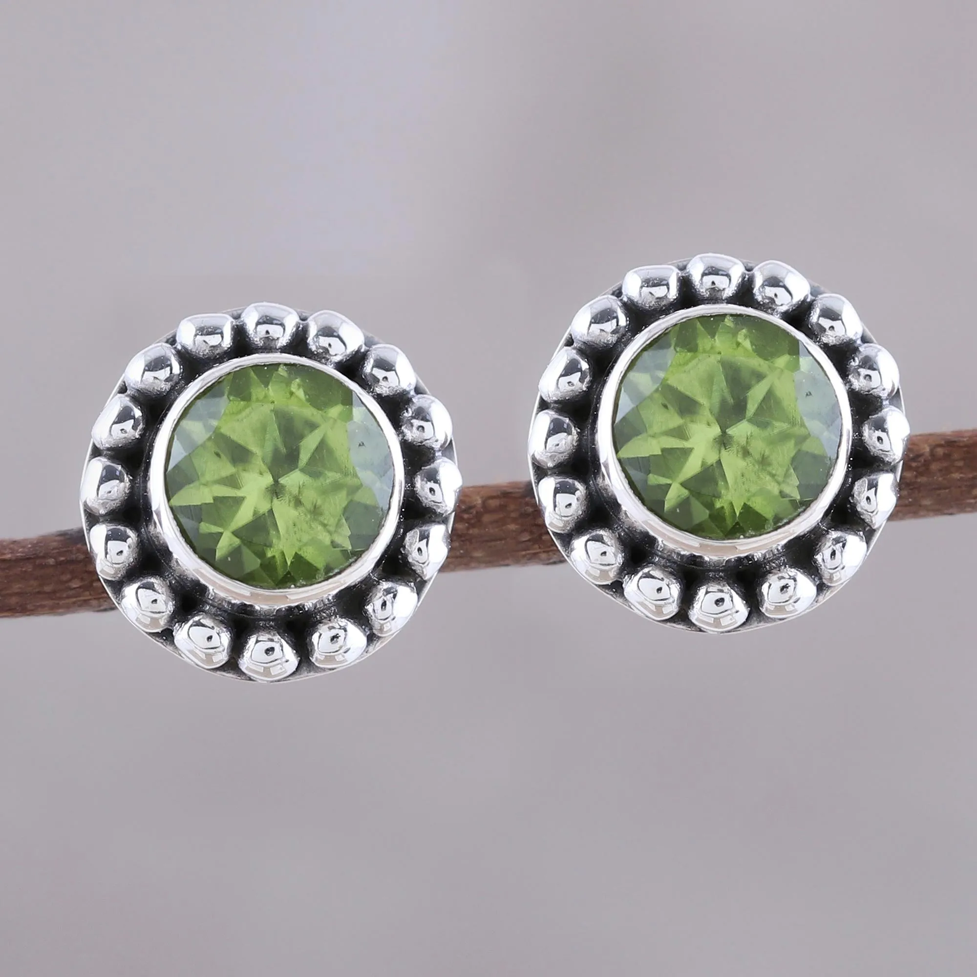 Glistening Dale Round Peridot and Sterling Silver Dot Motif Stud Earrings