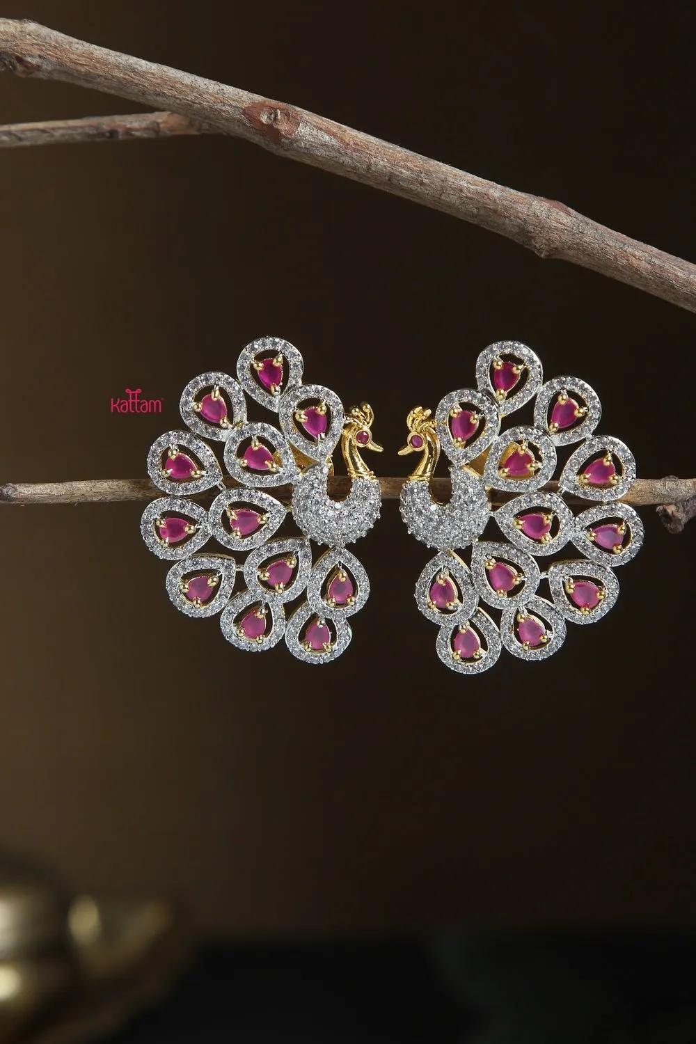 Grand Ruby Stone Peacock Earring