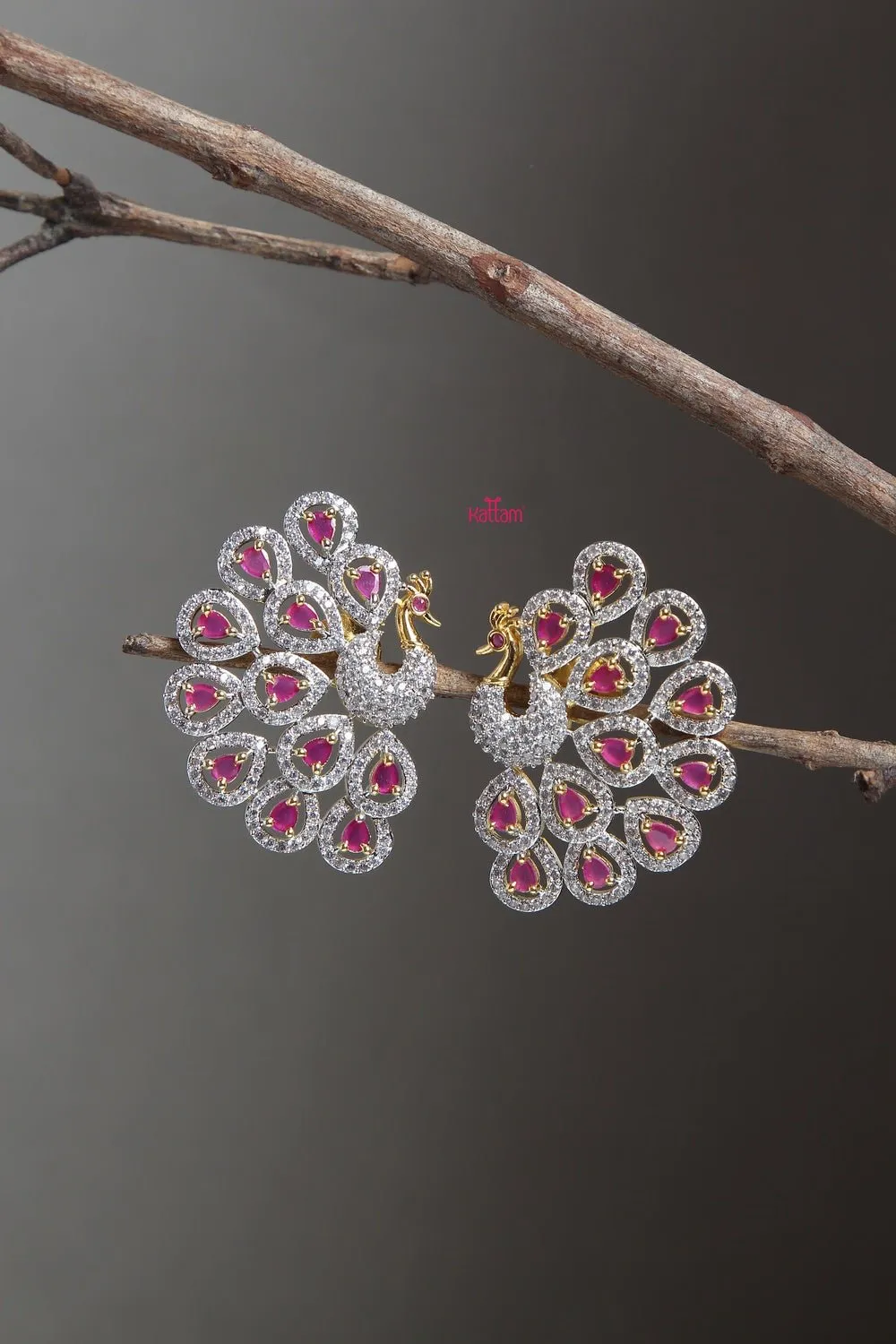 Grand Ruby Stone Peacock Earring