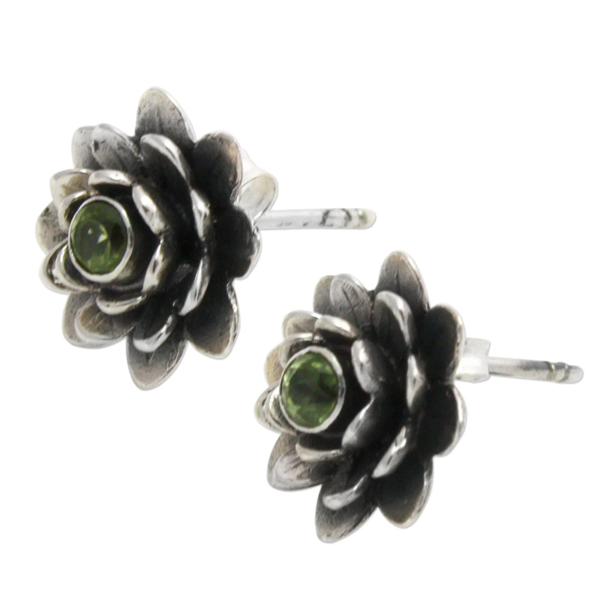 Green-Eyed Lotus Peridot Button Earrings