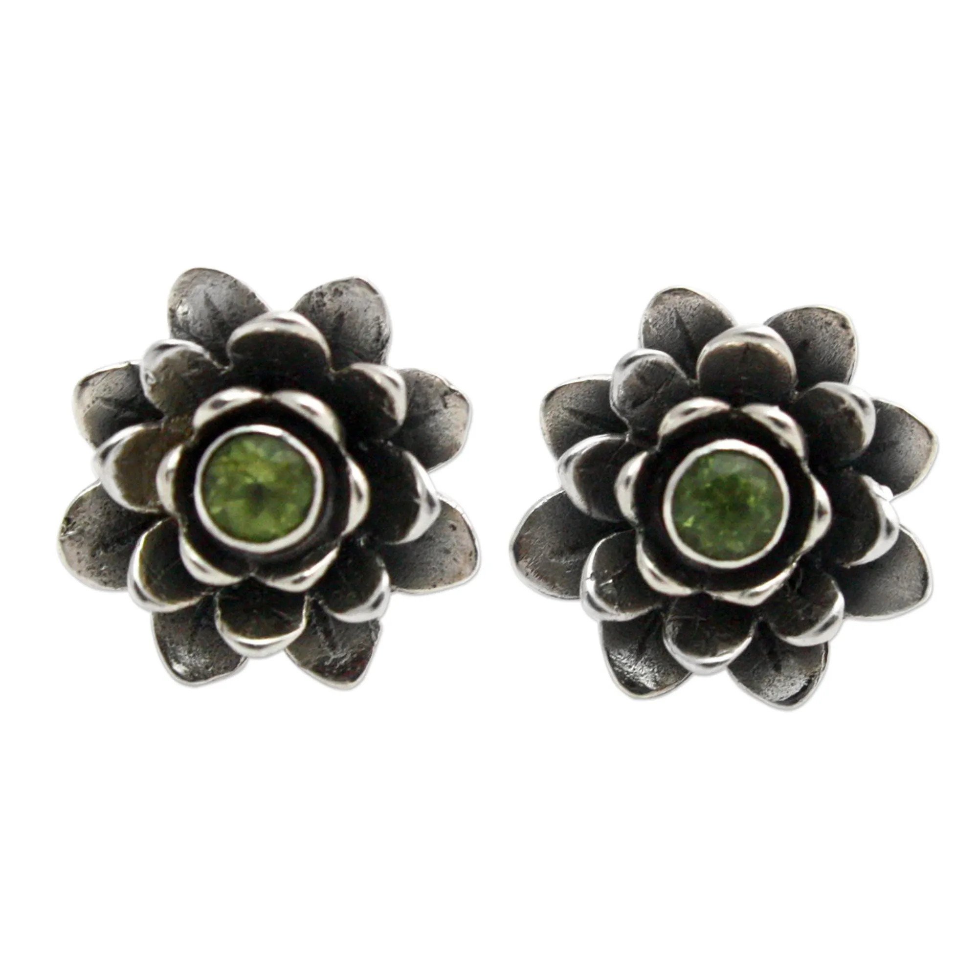 Green-Eyed Lotus Peridot Button Earrings