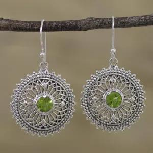 Green Suns Peridot Silver Dangle Earrings