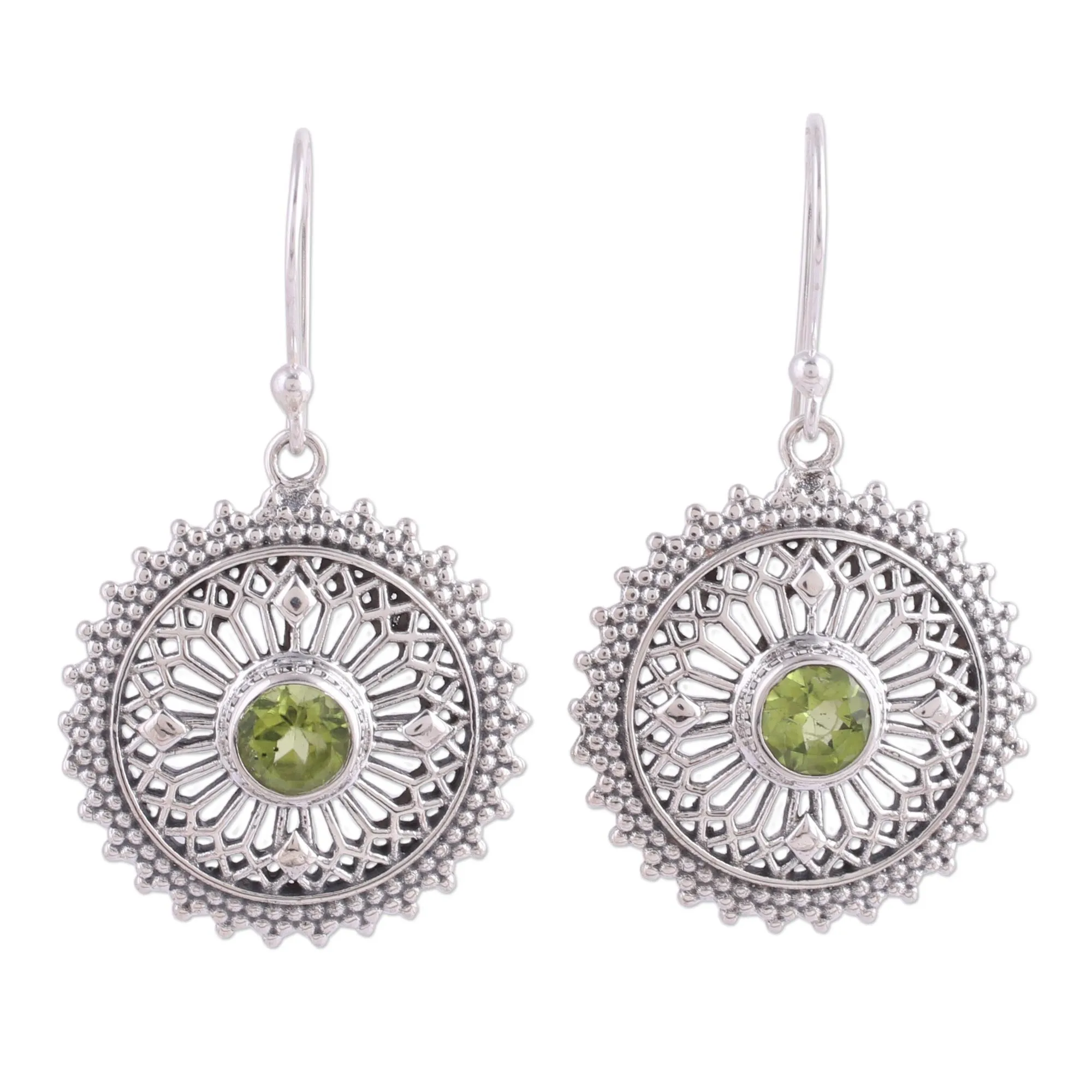 Green Suns Peridot Silver Dangle Earrings