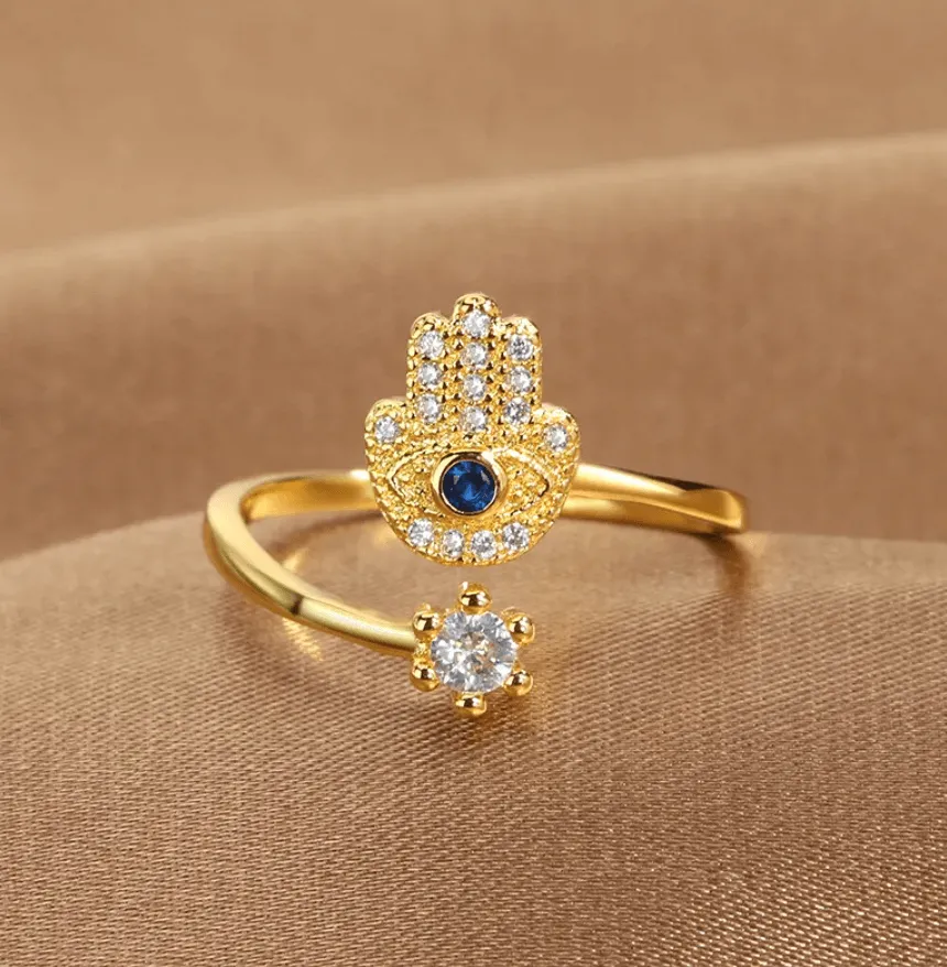 Hamsa Hand Cubic Zircon Protection Ring