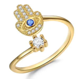 Hamsa Hand Cubic Zircon Protection Ring